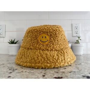 Smiley Face Sherpa Bucket Hat Yellow One Size